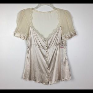 Lace trimmed silk blouse